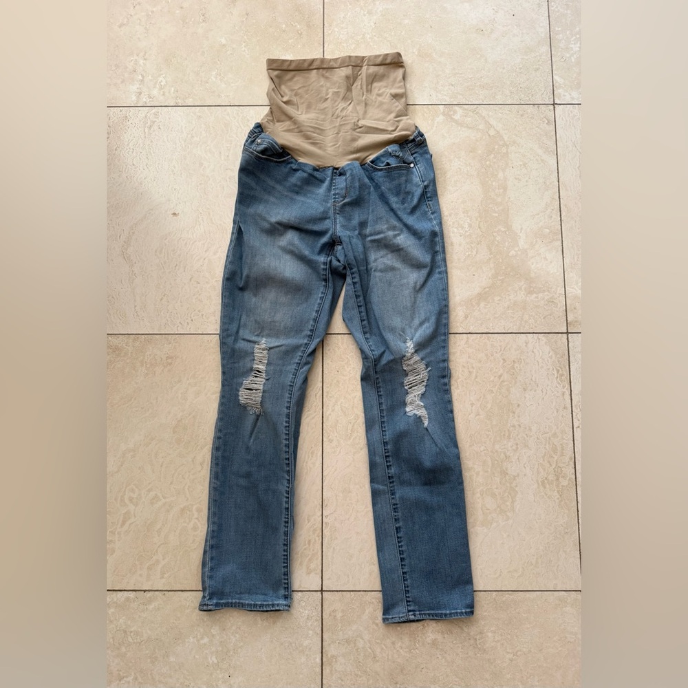 Distressed Straight Leg Maternity Jeans